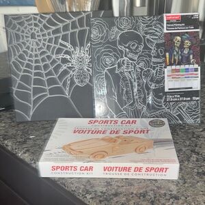 Kids Painting Kit with Canvas and Sports Car Construction Kit